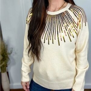 SHEIN Cream Sequin Women's Sweater